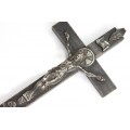 crucifix pectoral "Corpus Christi" argint & lemn ebenizat.cca 1900 + cadou Franta